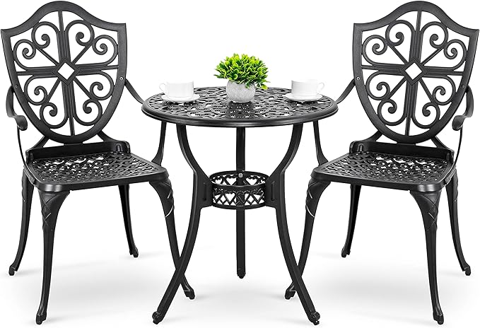 3-Piece Cast Aluminum Bistro Set with Cushions
