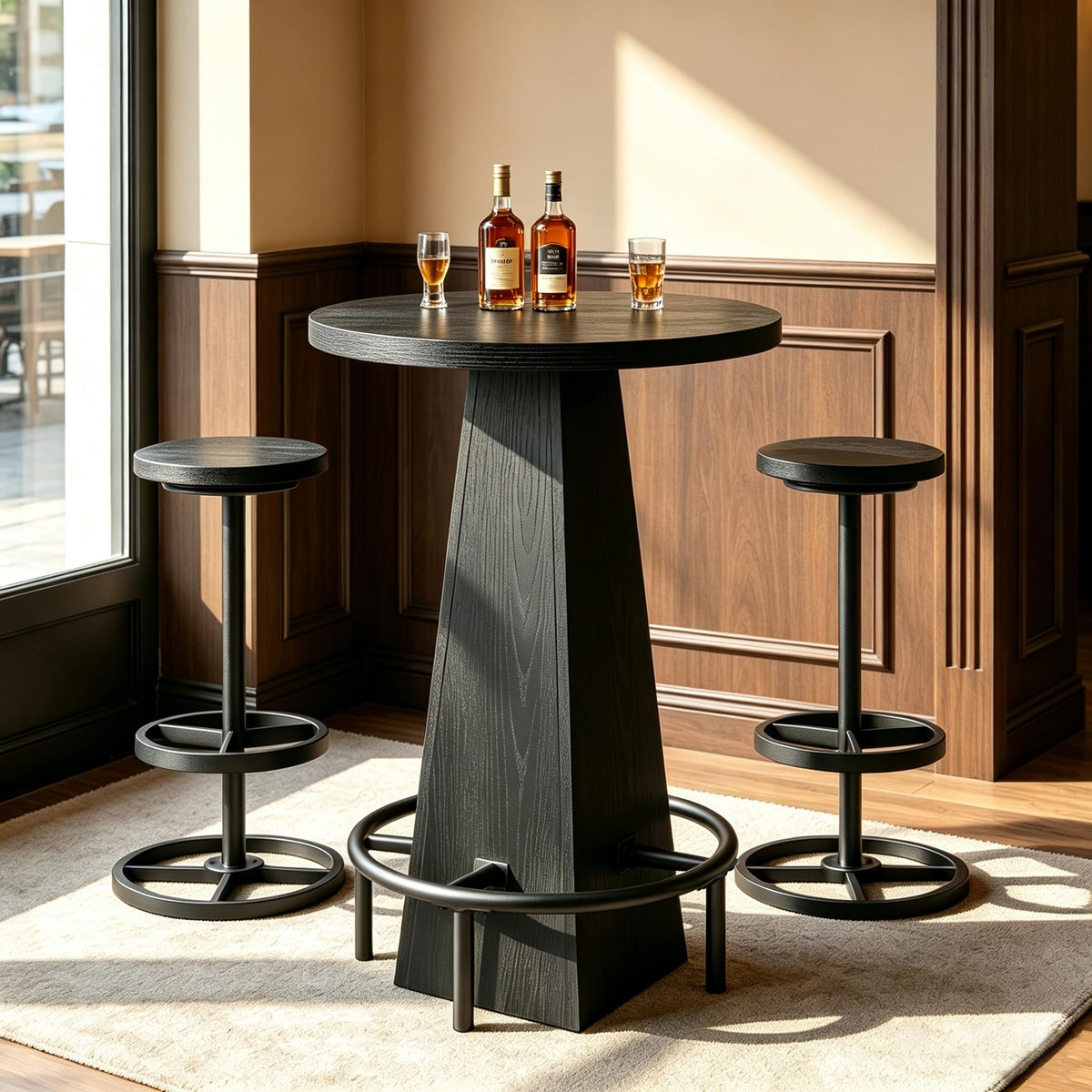 3 PCS Bistro Pub Table Set, Round Bar Table and Chairs for Small Bar, Black