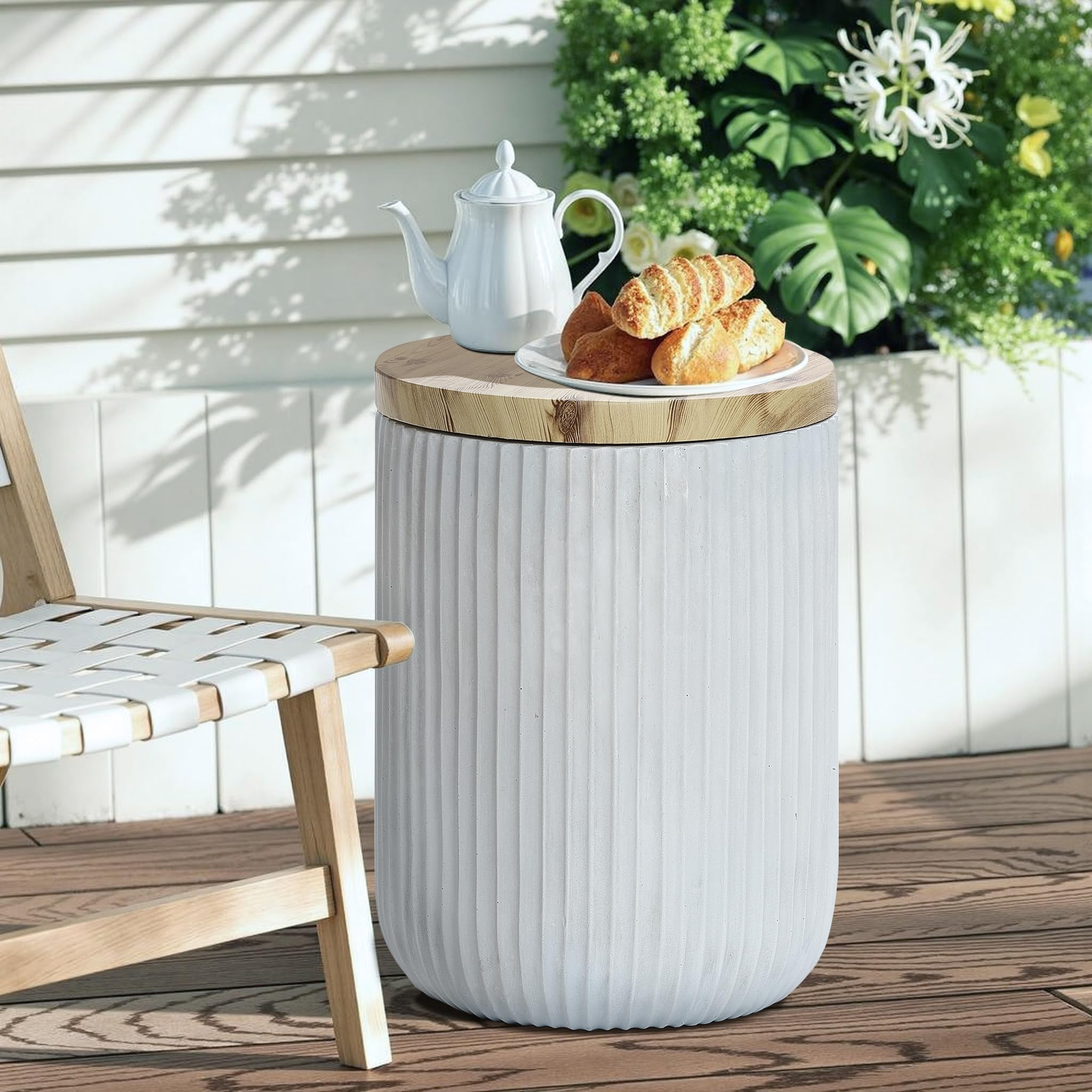 Round Outdoor Side Table with Storage
