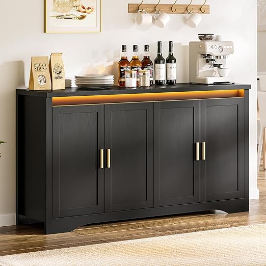 60" Sideboard Buffet Cabinet with LED Light & Power Outlets