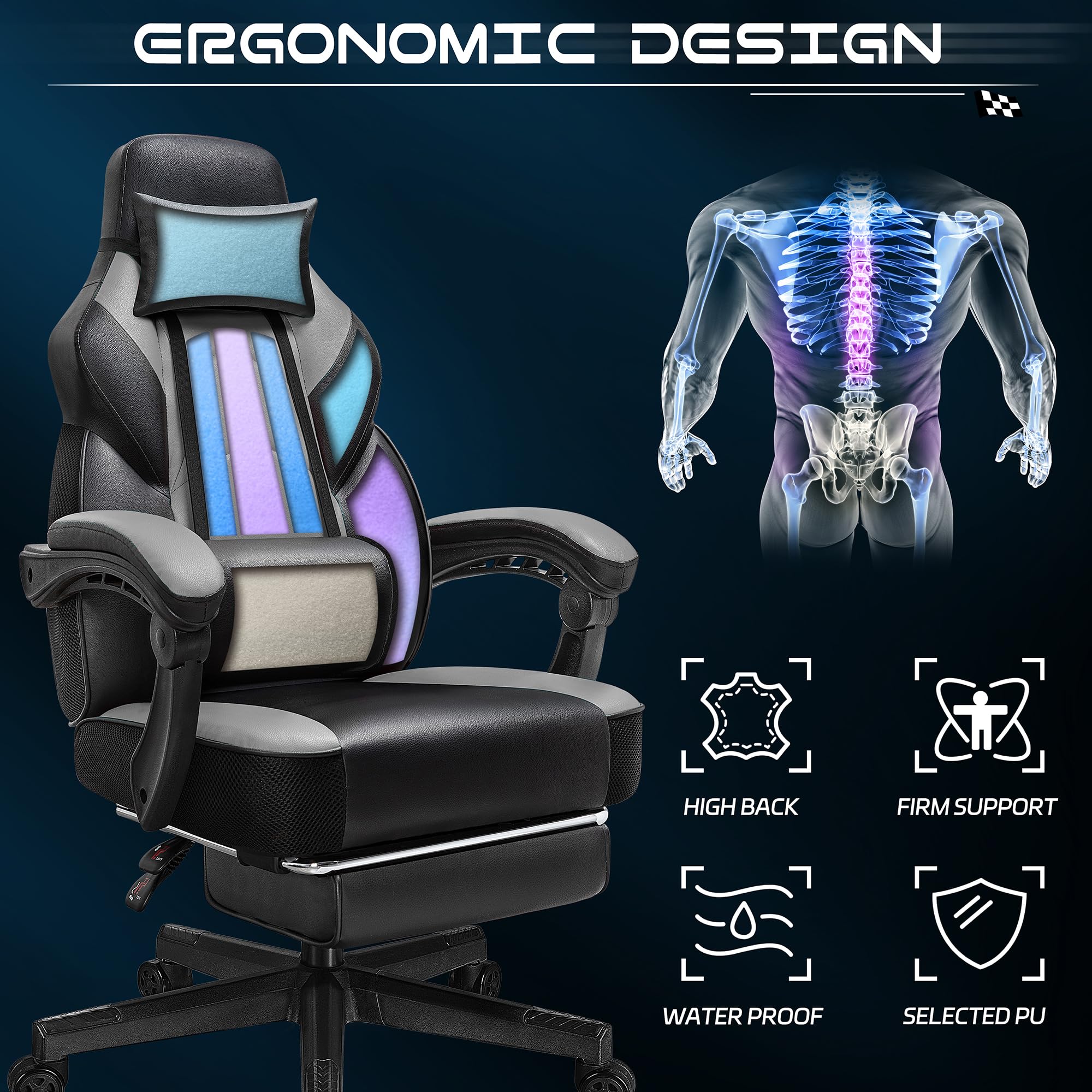 Big & Tall Gaming Chair with Footrest & Massage Lumbar