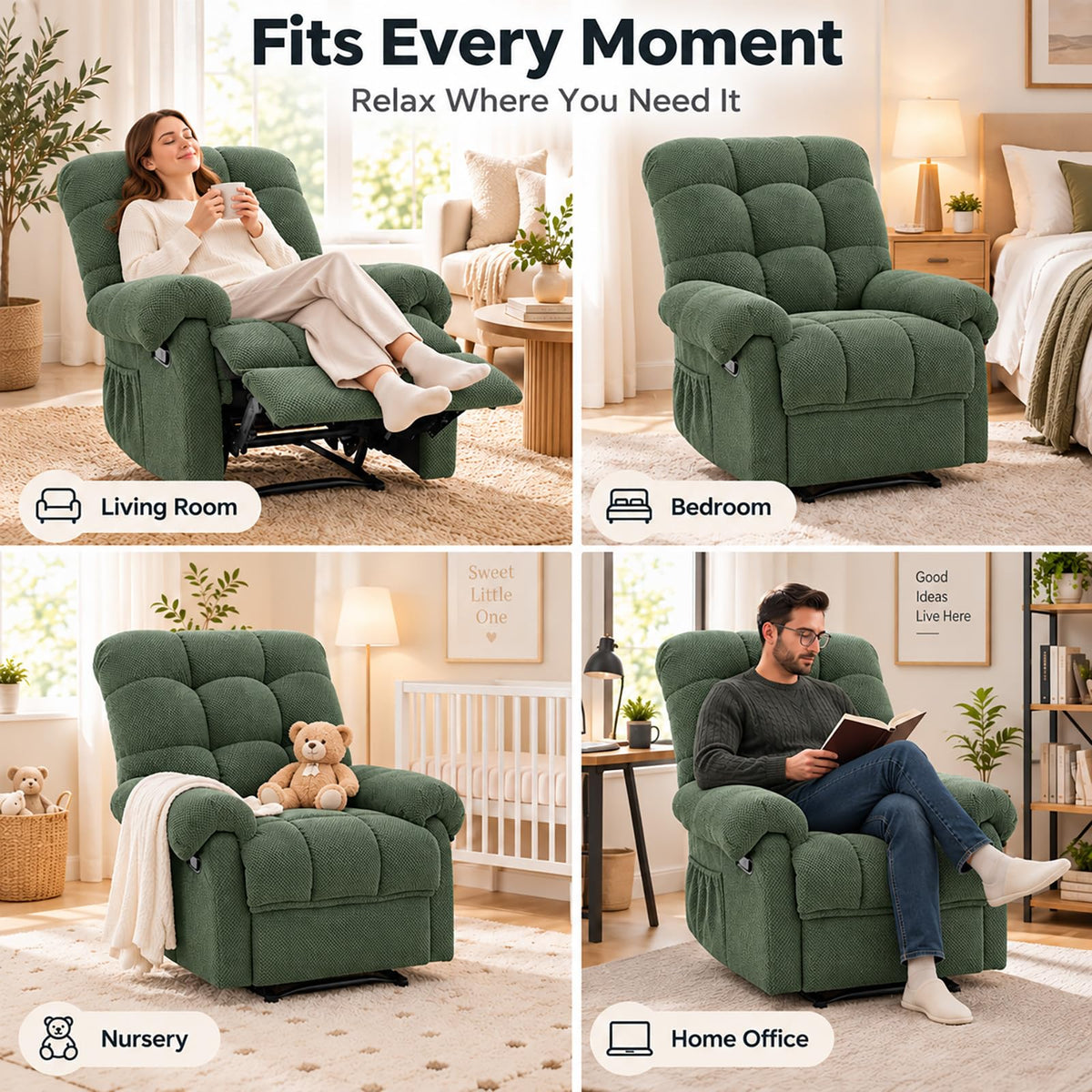 Recliner Chairs for Adults, Ergonomic Indoor Lounge Chairs (Army Green)