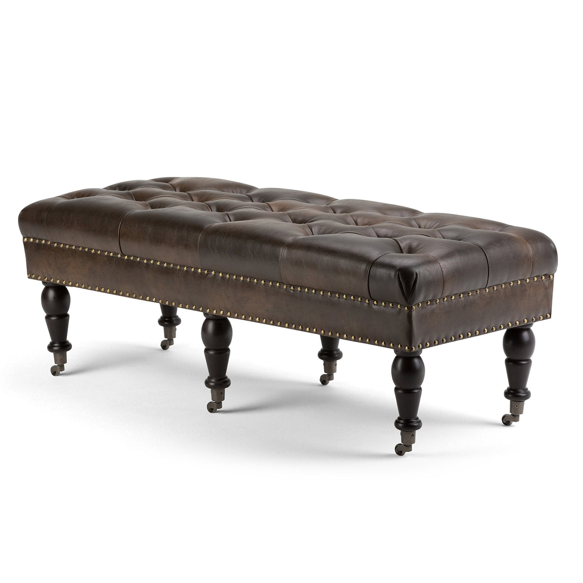 Brown Tufted Leather Ottoman Bench
