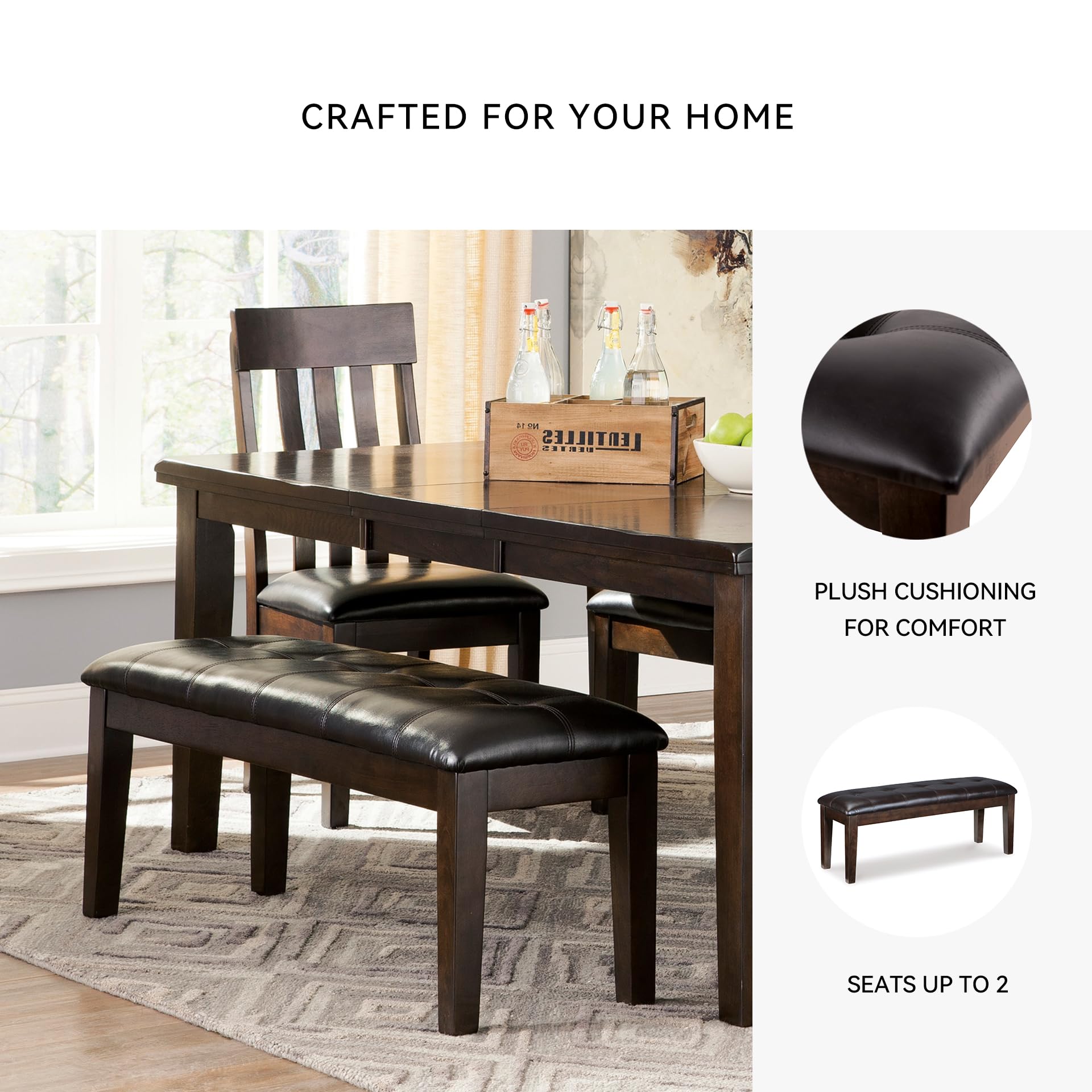 Upholstered Dining Room Bench with Button Tufting
