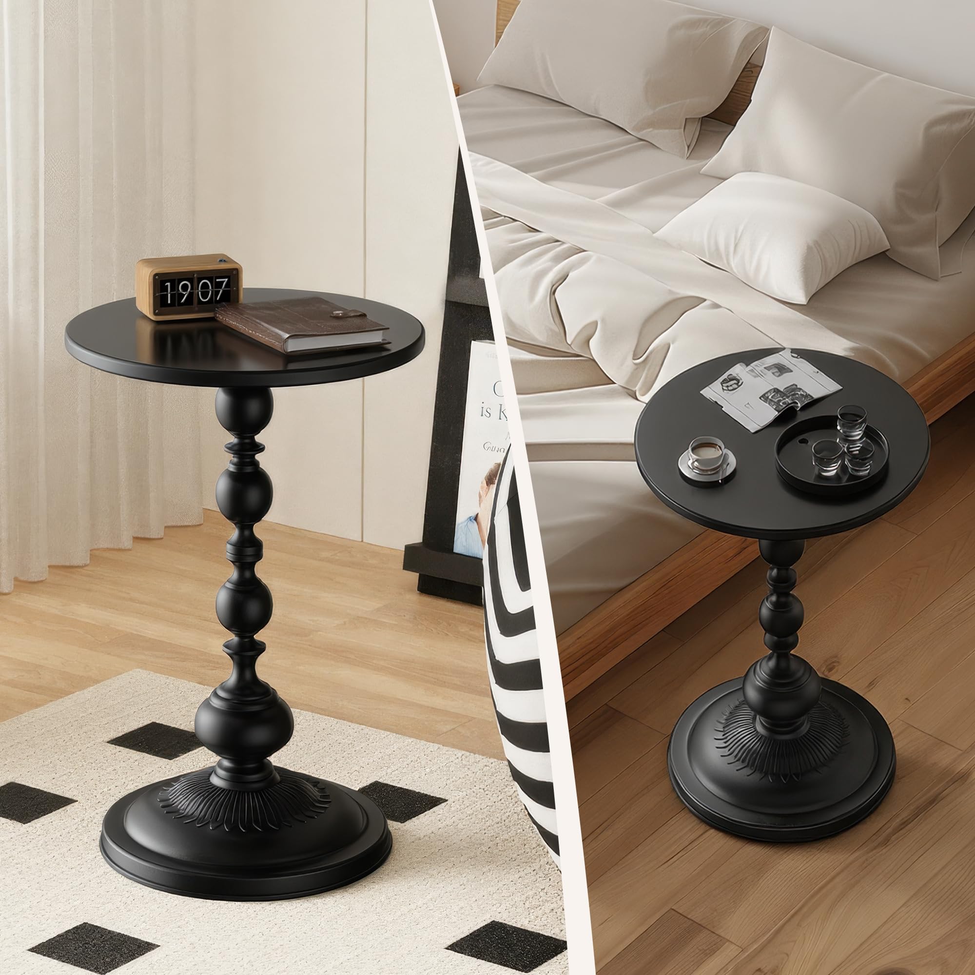 Round Metal Accent Side Table – Matte Black, 21" Height