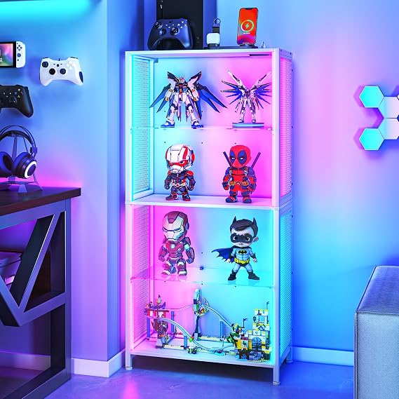 4-Tier Display Cabinet with RGB Lights and Glass Shelves