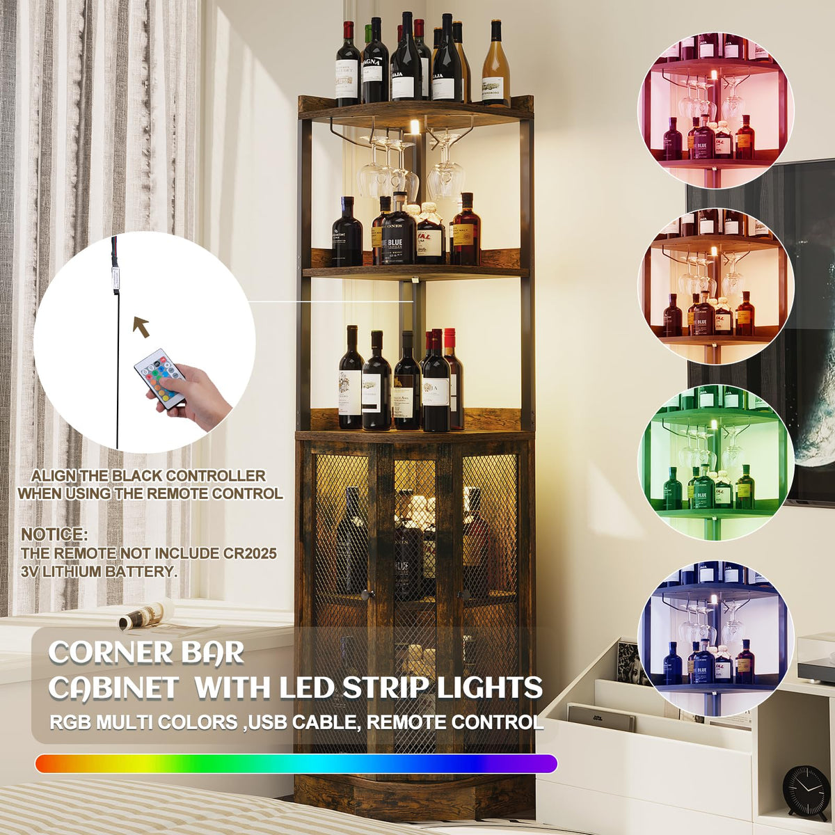 Corner Wine Cabinet with LED Lights