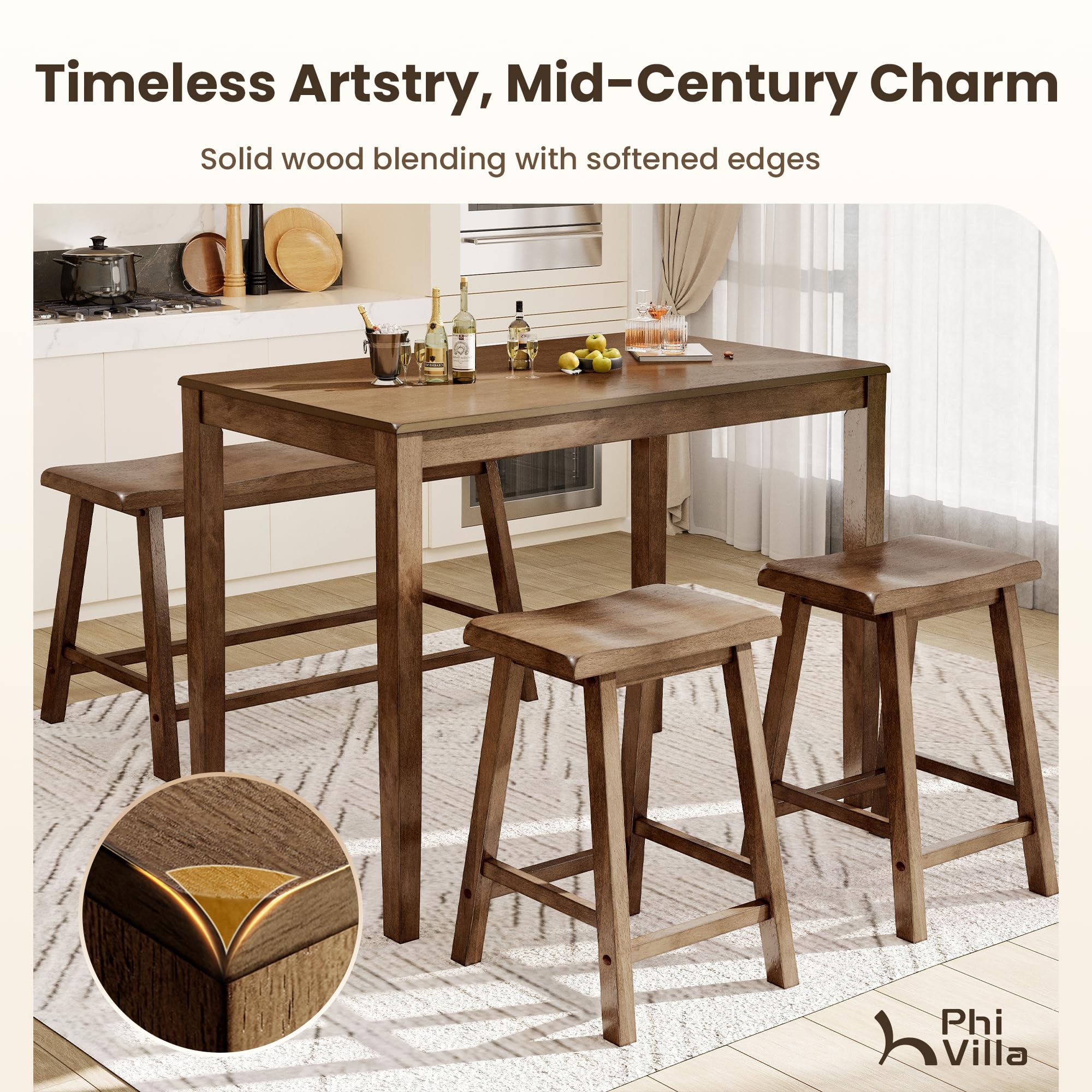 Counter Height Farmhouse Dining Table Set for 4