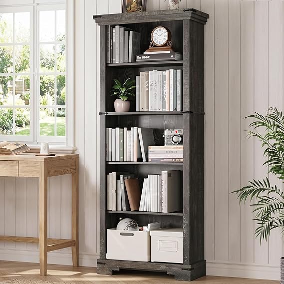 5-Tier Farmhouse Bookshelf, 61.1" Tall