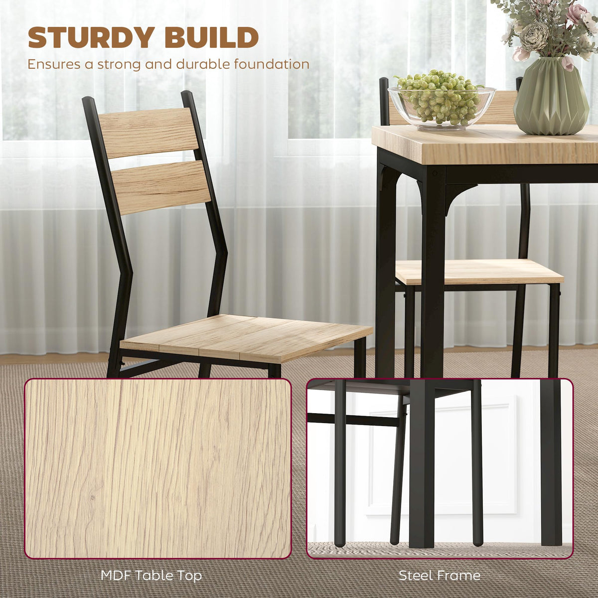 HOMCOM Dining Table Set for 2, Dining Room Set, 3 Piece, Light Wood Grain