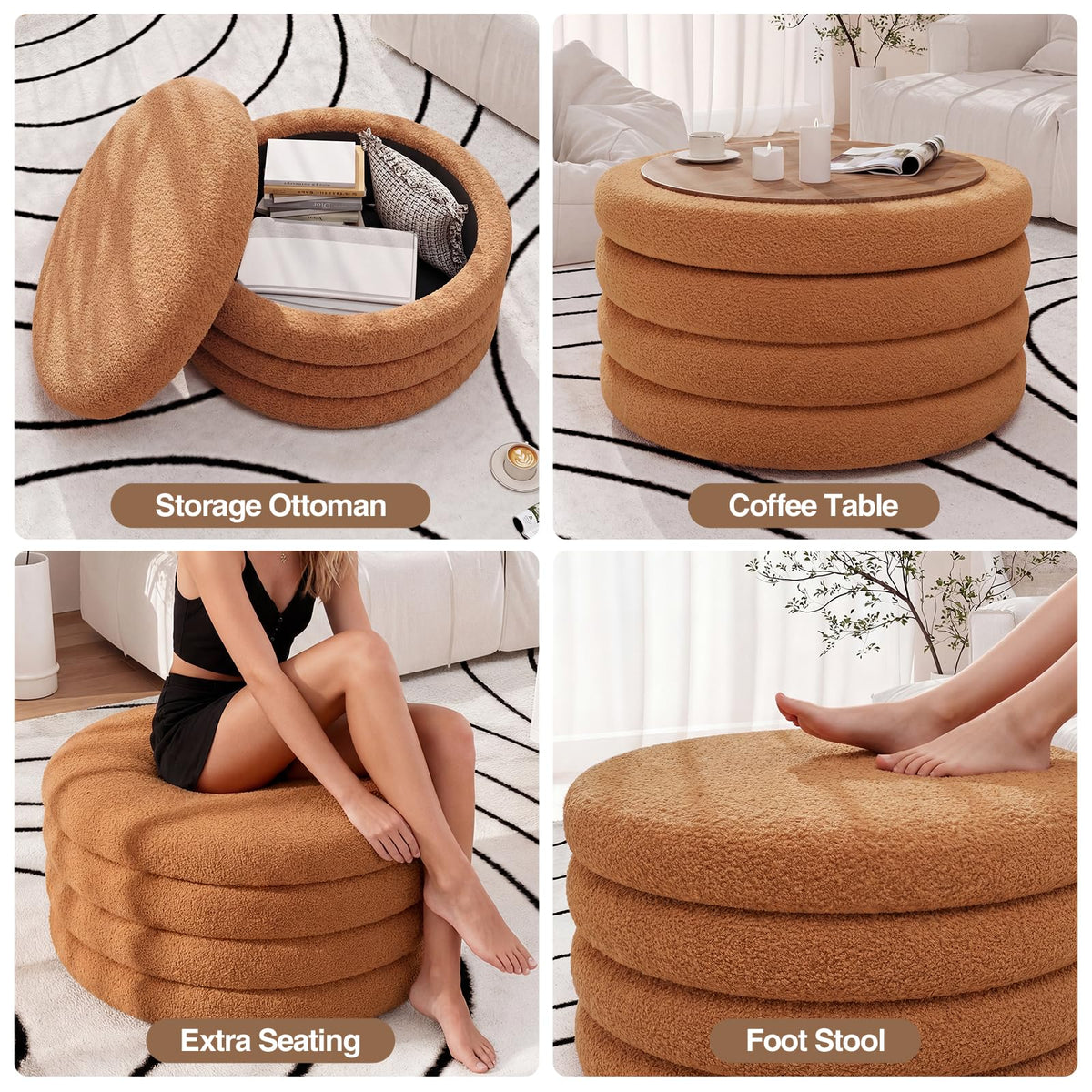 Round Sherpa Storage Ottoman