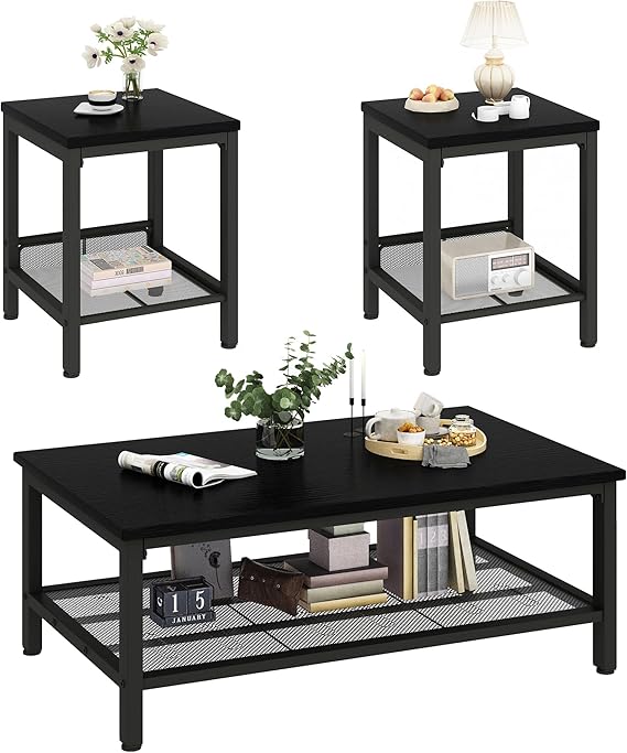 3-Piece Coffee & End Table Set with Metal Frame