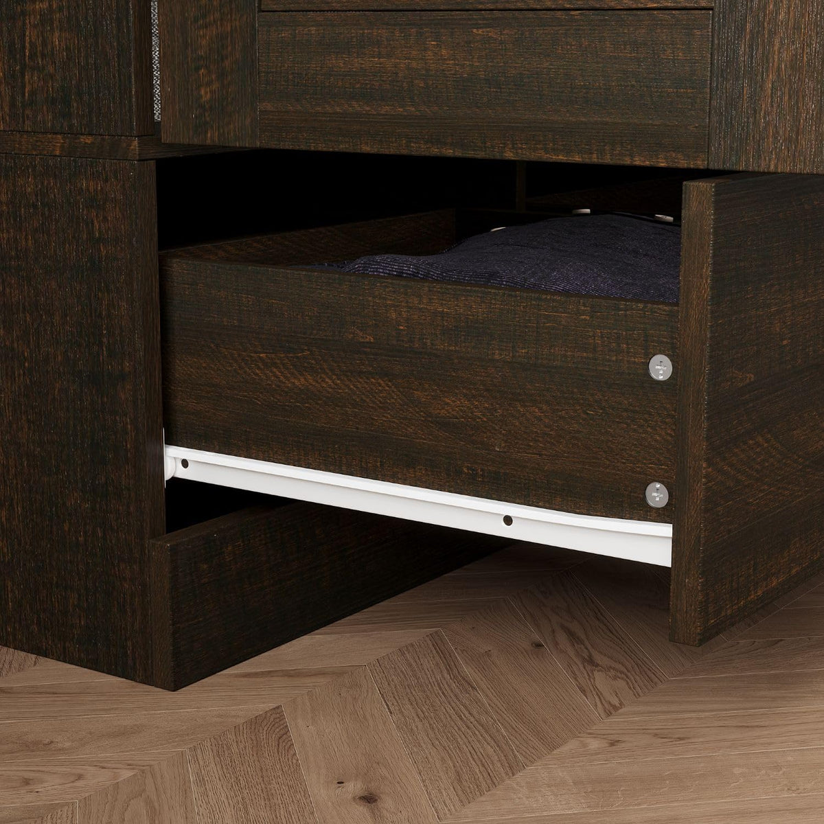Brown Louvered Wardrobe with Drawers