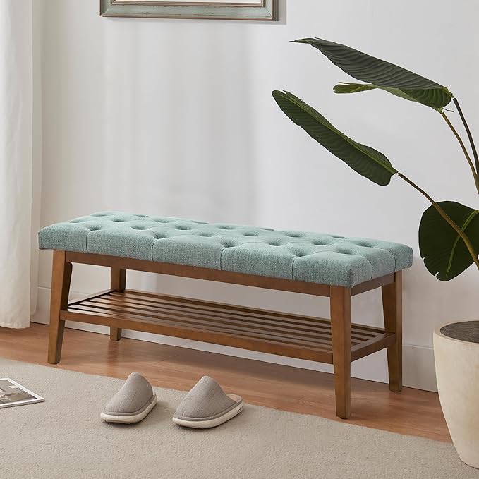 Upholstered Entryway Bench with Solid Wood Frame