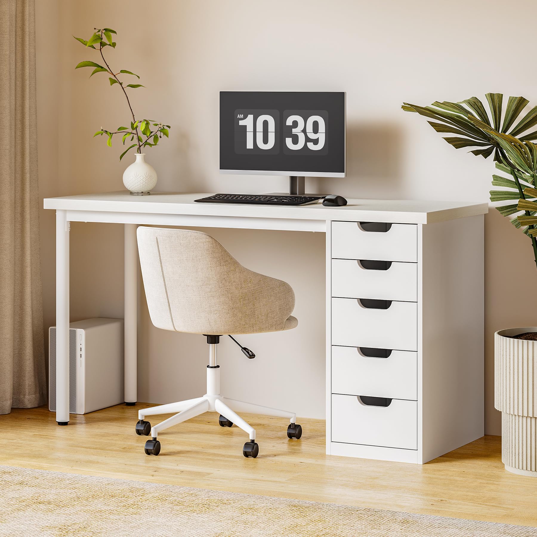 47" Computer Desk with 5 Drawers & Metal Frame