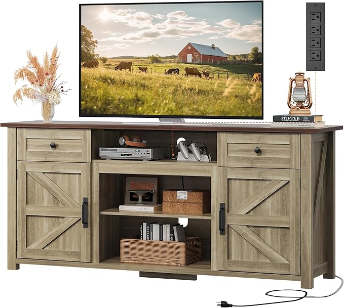 TV Stand for 75-Inch TVs with Storage & Power Outlet