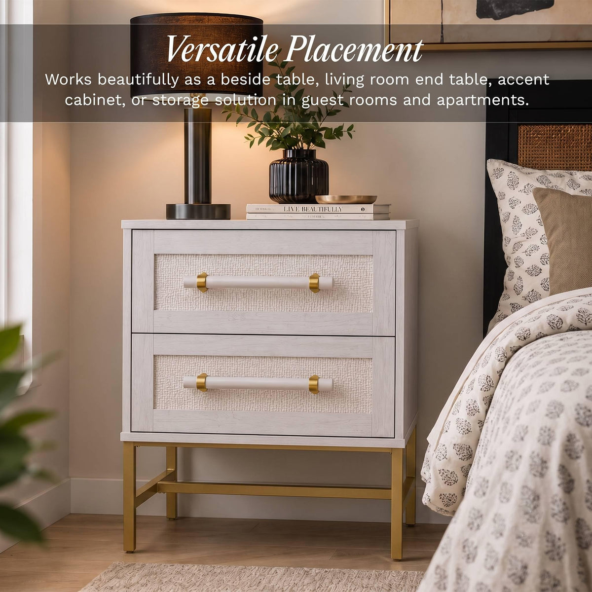 2-Drawer Rattan Nightstand