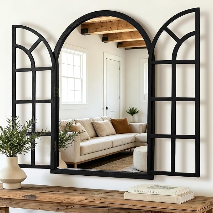 Arched Window Wall Mirror – Farmhouse Wood Frame