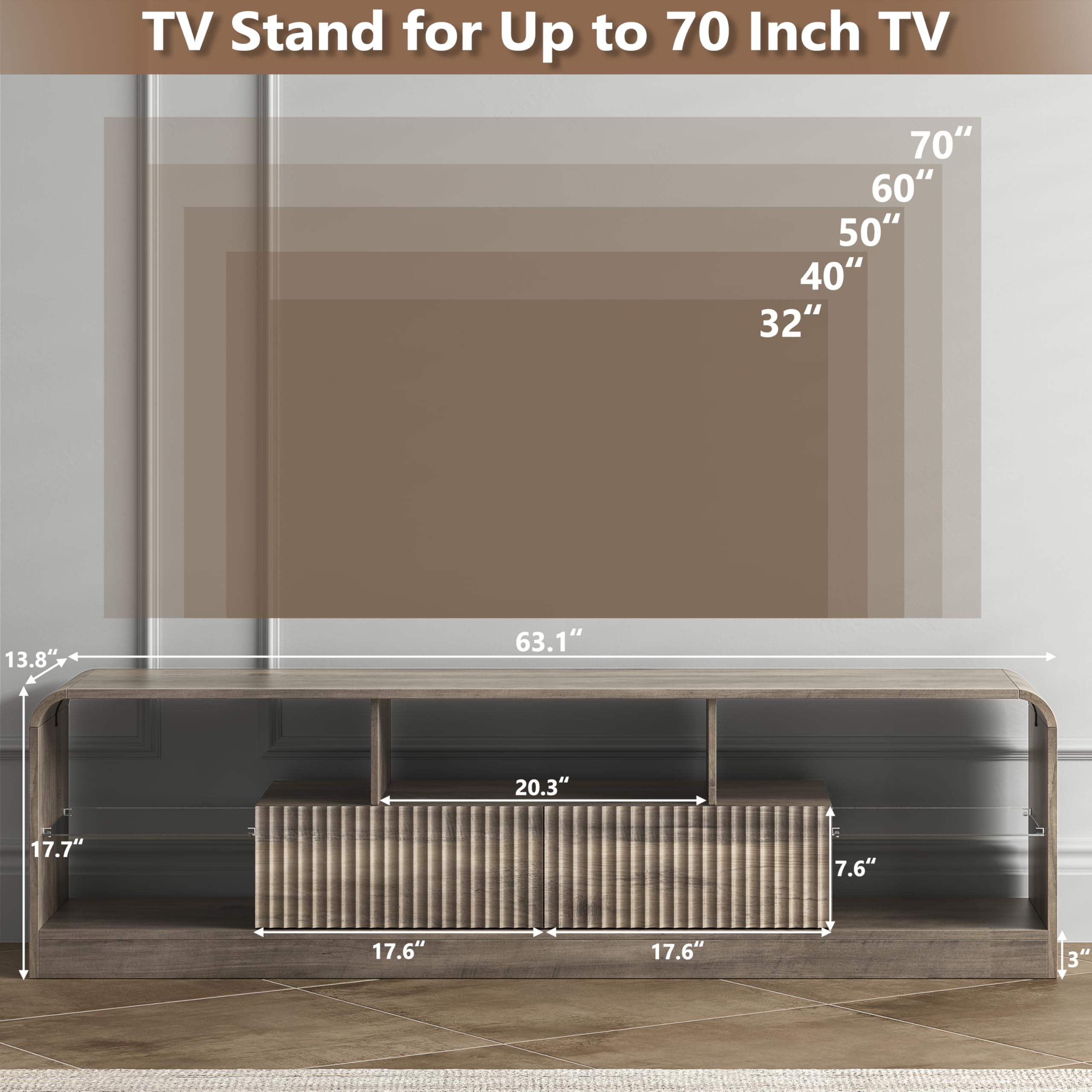 TV Stand with LED Lights & Glass Shelves