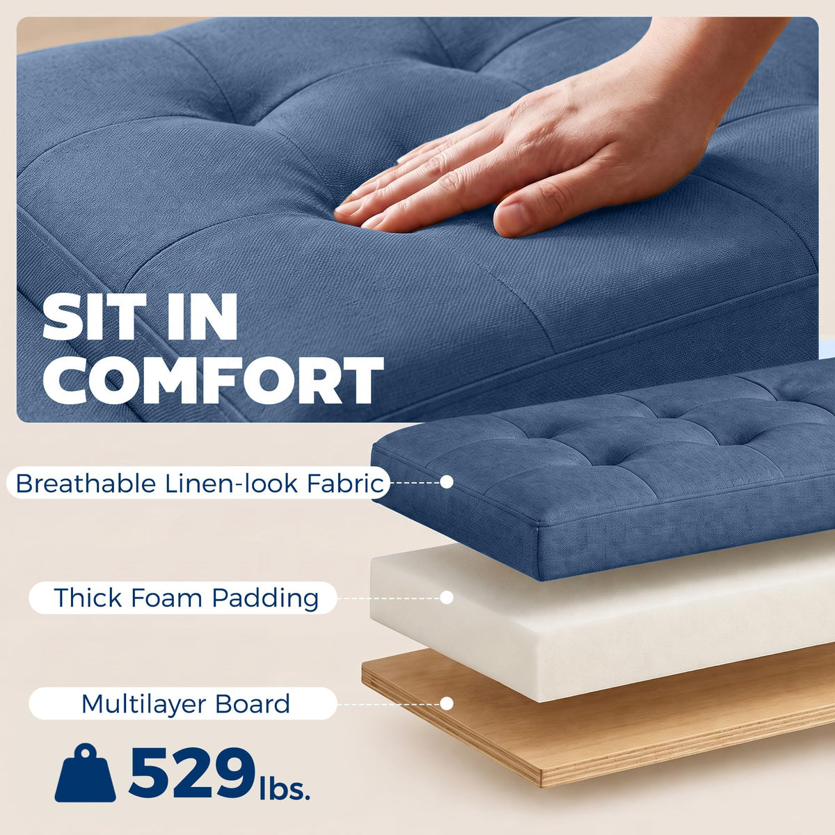 Blue Tufted Storage Ottoman Bench