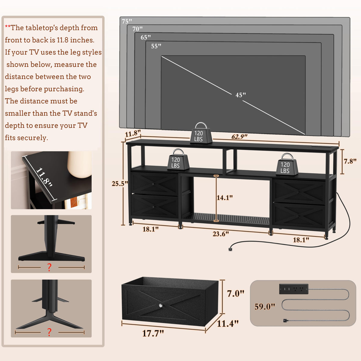 LED TV Stand with Drawers