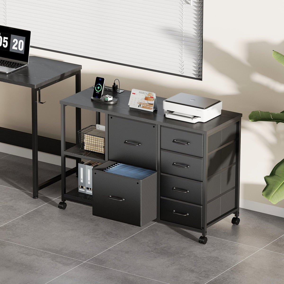Maihail 6 Drawer File Cabinet with Charging Station and Open Storage Shelf
