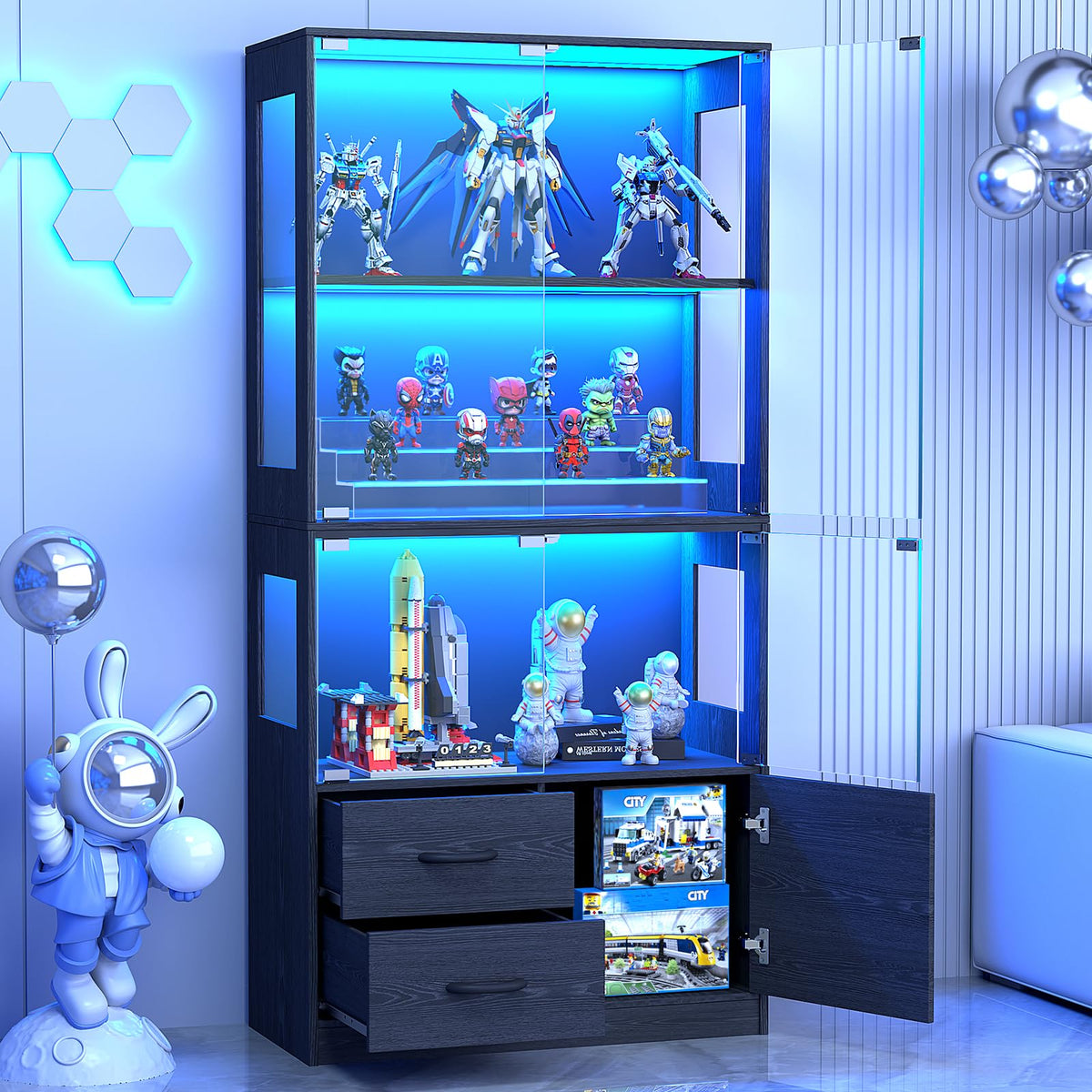 VersionTECH. Glass Display Cabinet, 4-Tier Curio Cabinet for Collectibles