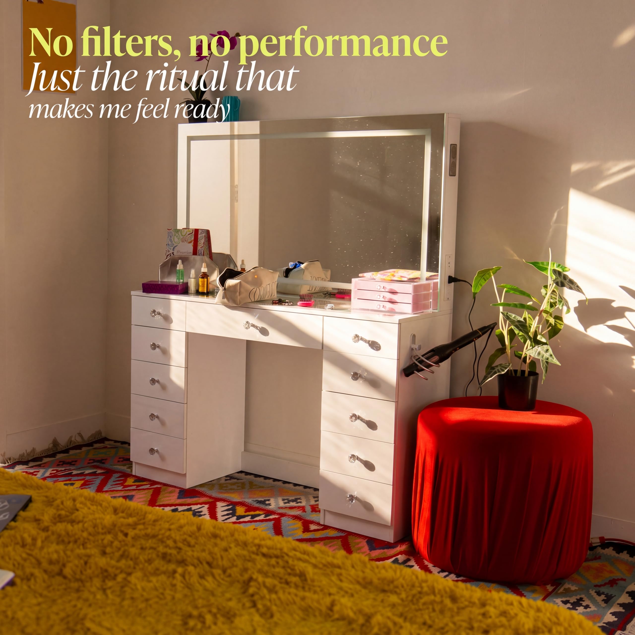Boahaus Amelia Vanity Desk with LED Mirror – Complete Makeup Station with 11 Drawers, Integrated Power & Built-in Speakers