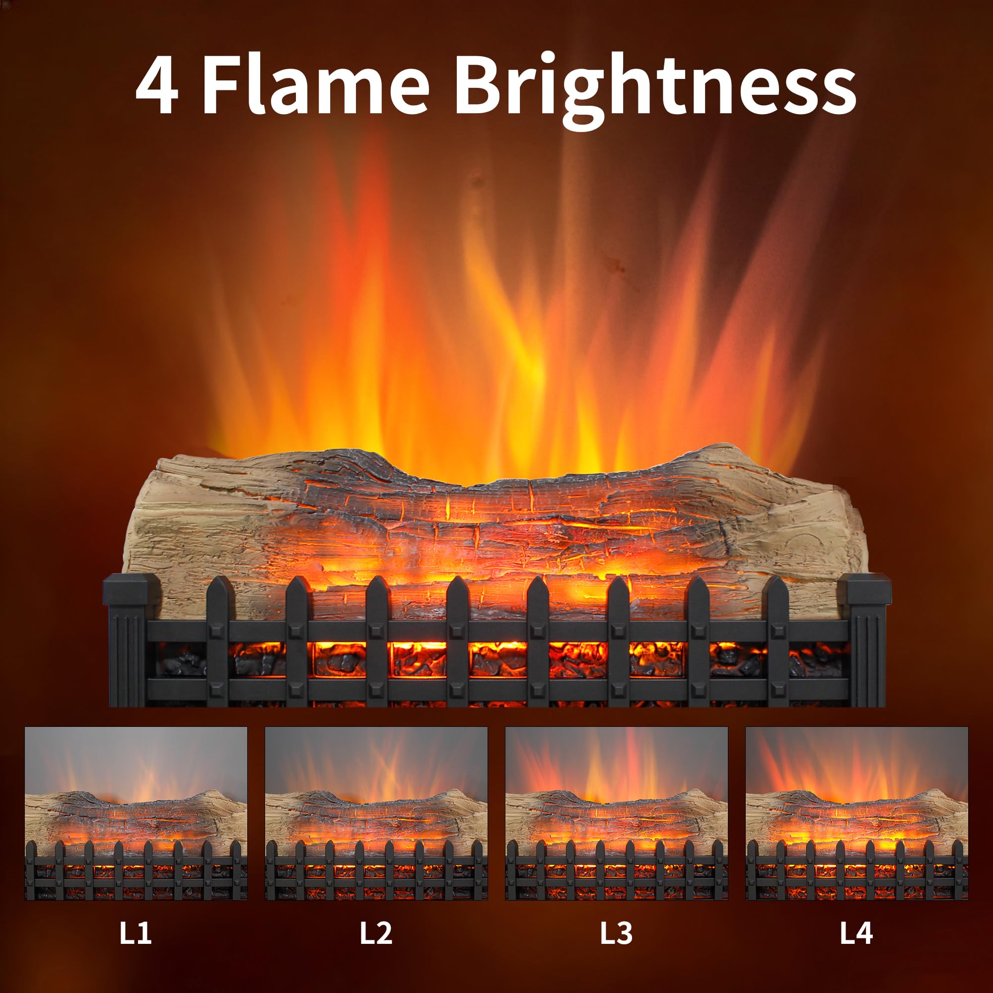 Innoflame 21" Electric Fireplace Log Set, Fireplace Insert with Realistic Flame, Adjustable Flame Brightness, Thermostat, 9H Timer, Remote Control, Overheating Protection, 1400W