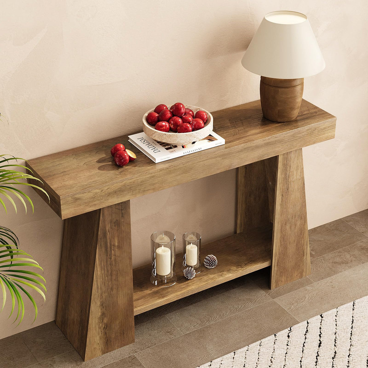 47.24" Farmhouse Entryway Console Table, Narrow Sofa Table Behind Couch, Wooden Rectangular Small Entry Table with Storage Shelves for Narrow Entrance, Stairwell, Hallway, Living Room, Small Foyer