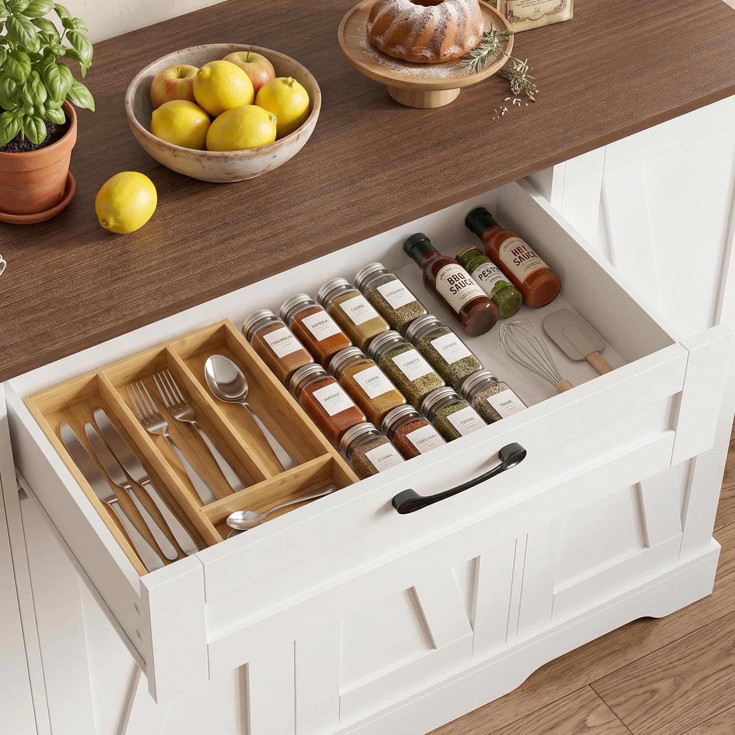 47" Rolling Kitchen Island Cart with Storage