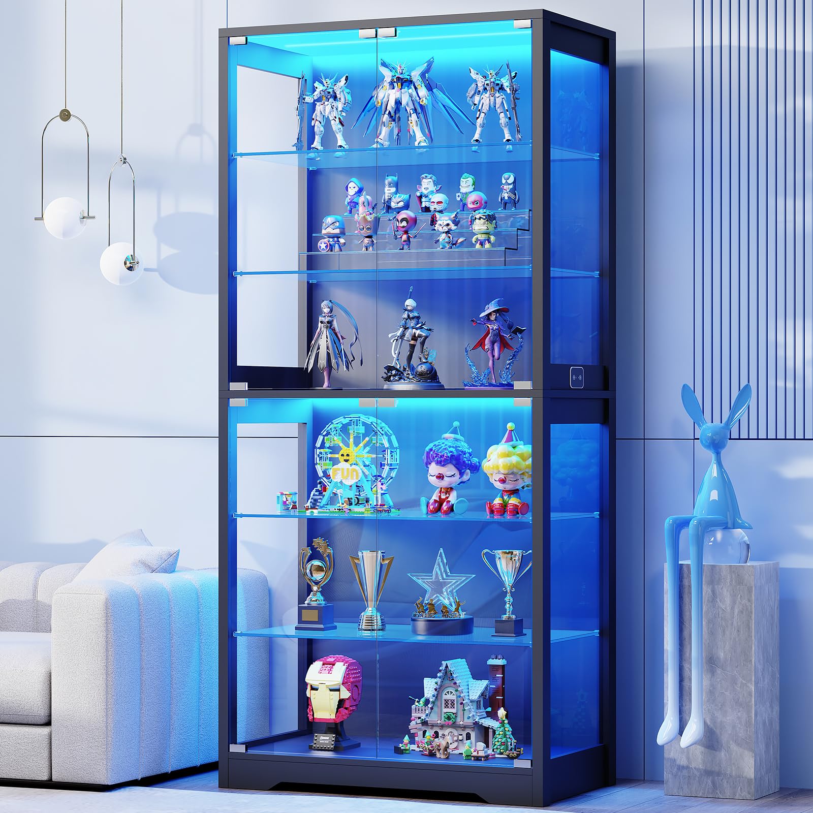 71" 6-Tier Glass Display Cabinet with LED Lighting
