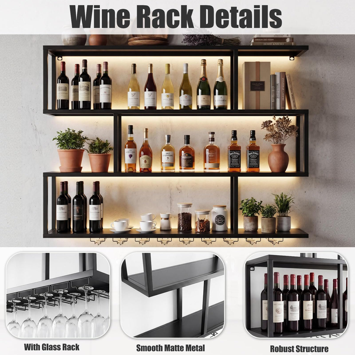 LED Wall-Mounted Wine Rack