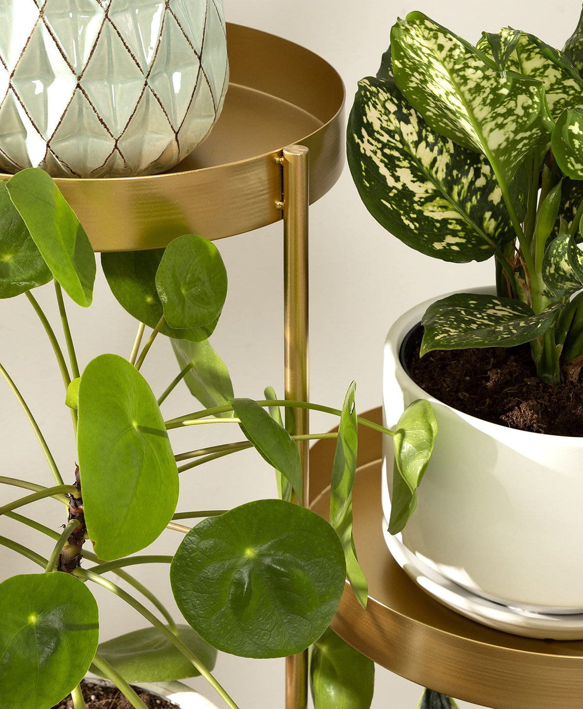 Kate and Laurel Finn Modern 4-Tier Plant Stand; 10 x 11 x 44; Gold; Folding Lightweight Plant Stand for Decorative Display and Storage