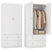 Wooden Armoire Wardrobe Closet with 2 Doors & 2 Drawers