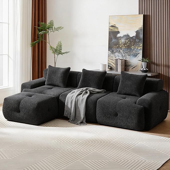 L-Shaped Modular Sectional Sofa with Ottoman