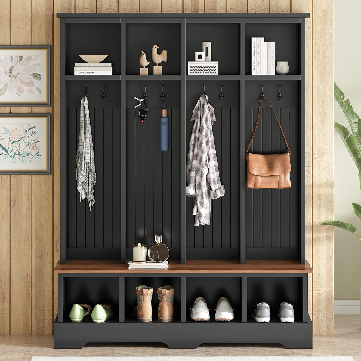 Farmhouse Hall Tree with Storage Bench
