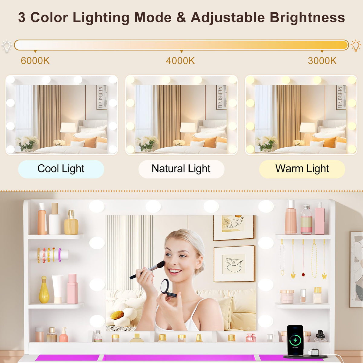 11-Drawer RGB Makeup Vanity with Mirror