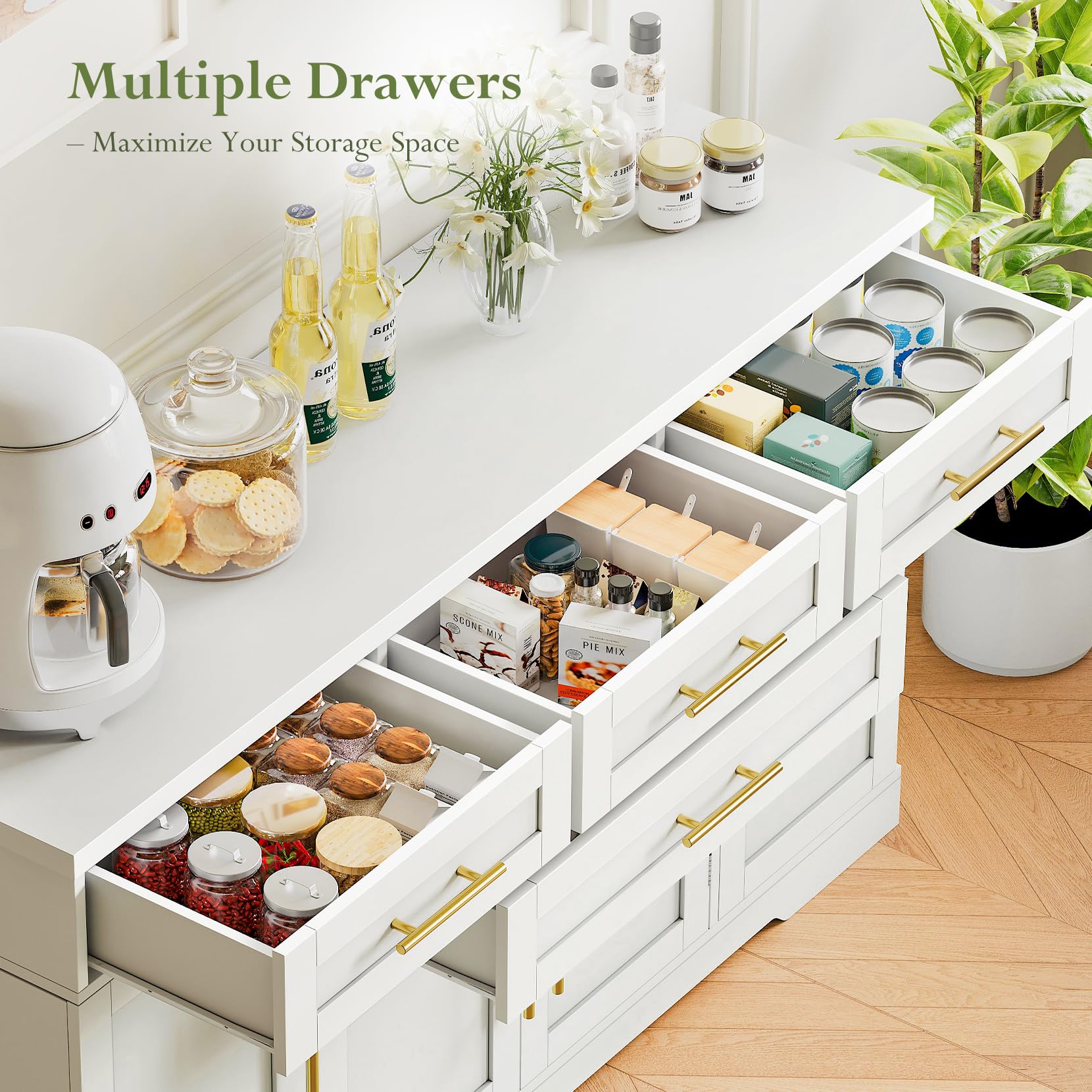 54" Buffet Cabinet with Storage & 4 Drawers