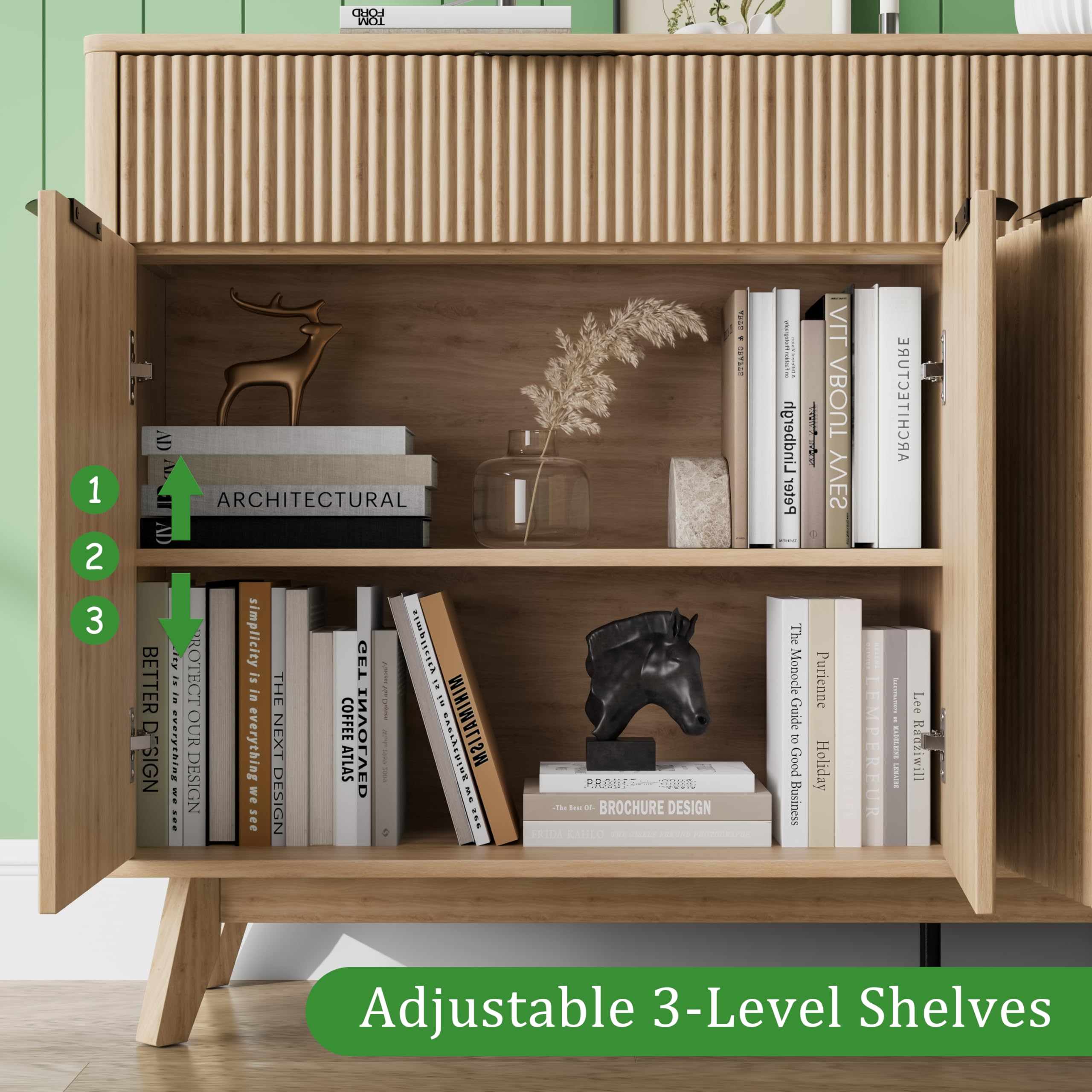 60" Rattan Buffet Sideboard Cabinet with Drawers & Wave Doors