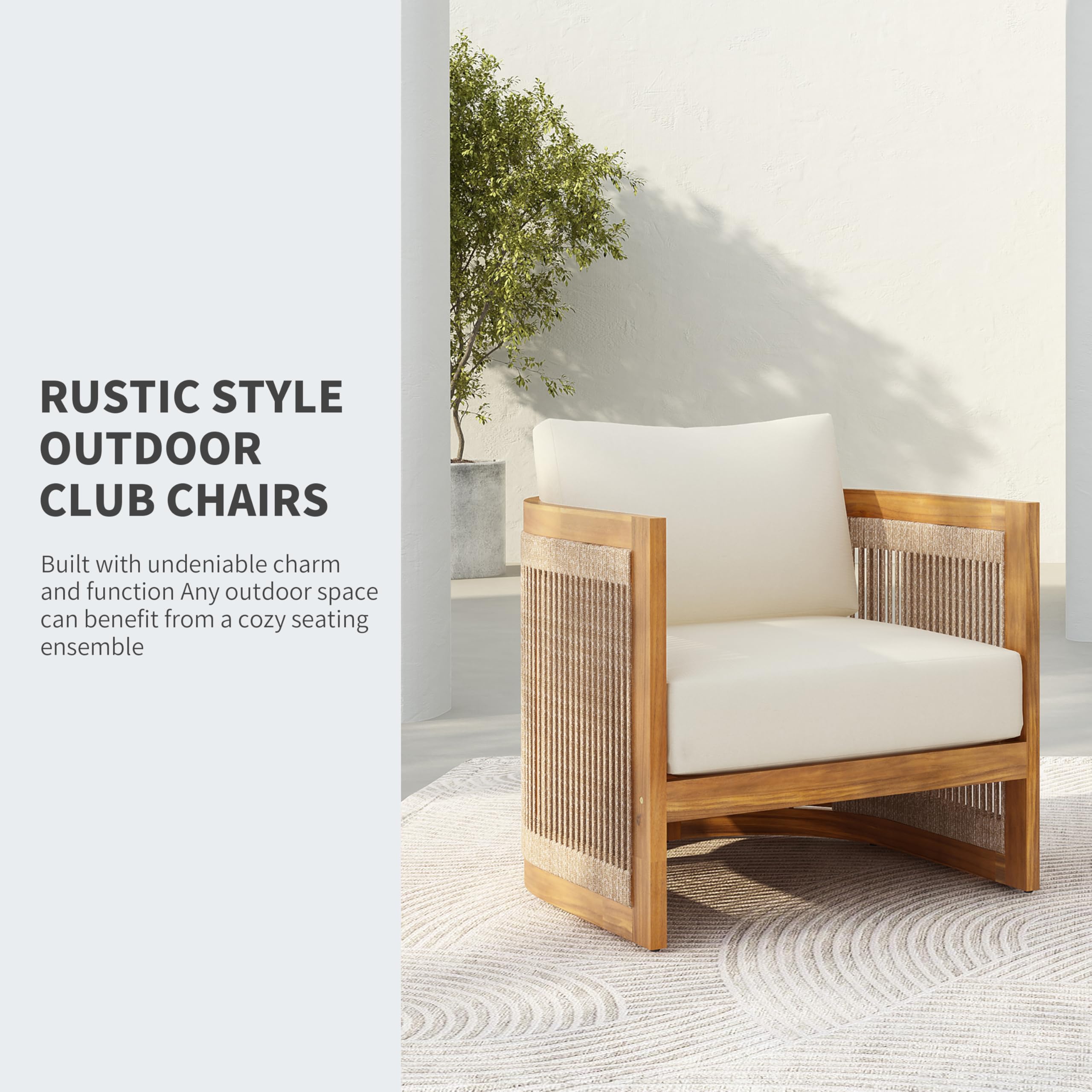 4-Piece Outdoor Conversation Set – Acacia Wood & Woven Rope