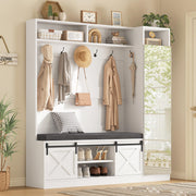 60IN Hall Tree with Bench, Shoe Storage & Mirror