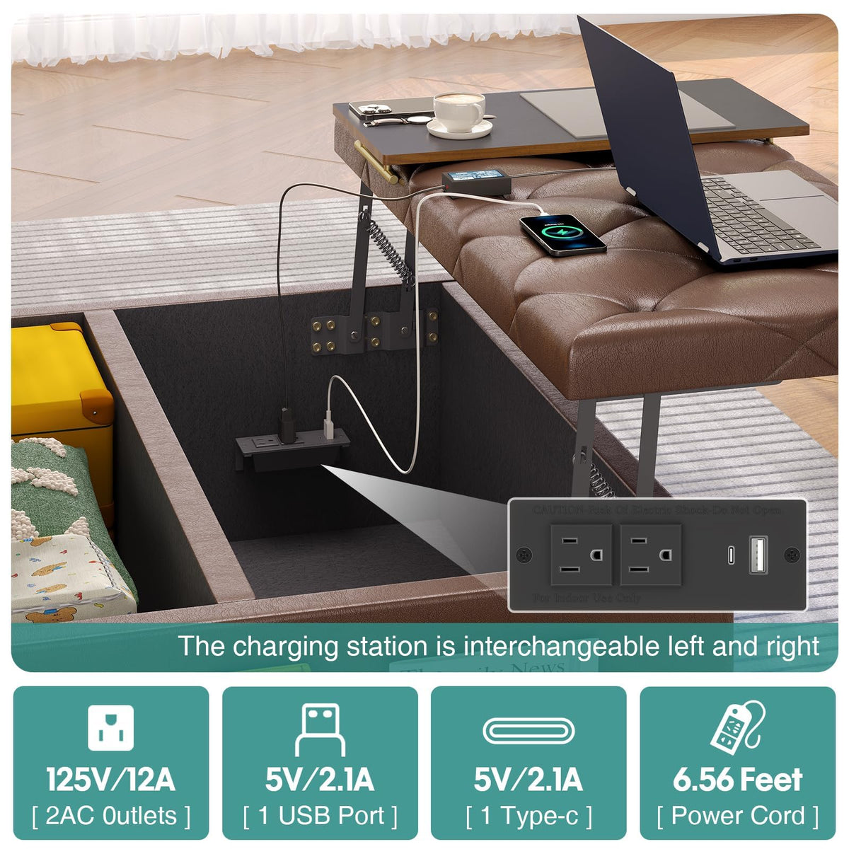 busyaeh Storage Ottoman Coffee Table,Square Ottoman Bench with LED Lights