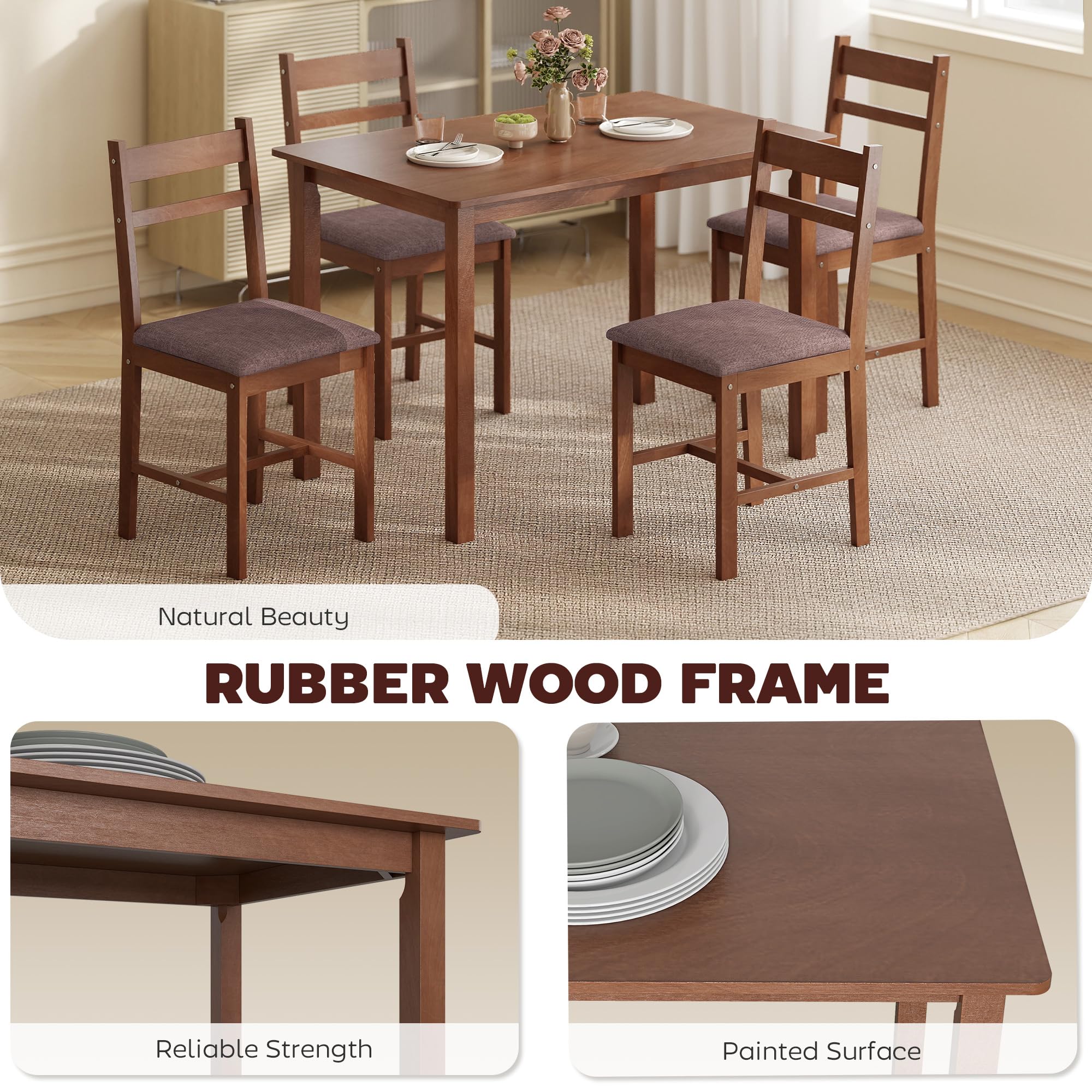 5-Piece Farmhouse Dining Table Set for 4