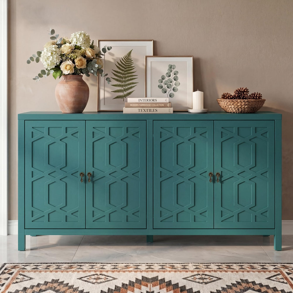RoyalCraft Buffet Cabinet with Storage, 60" Modern Storage Cabinet, Blue