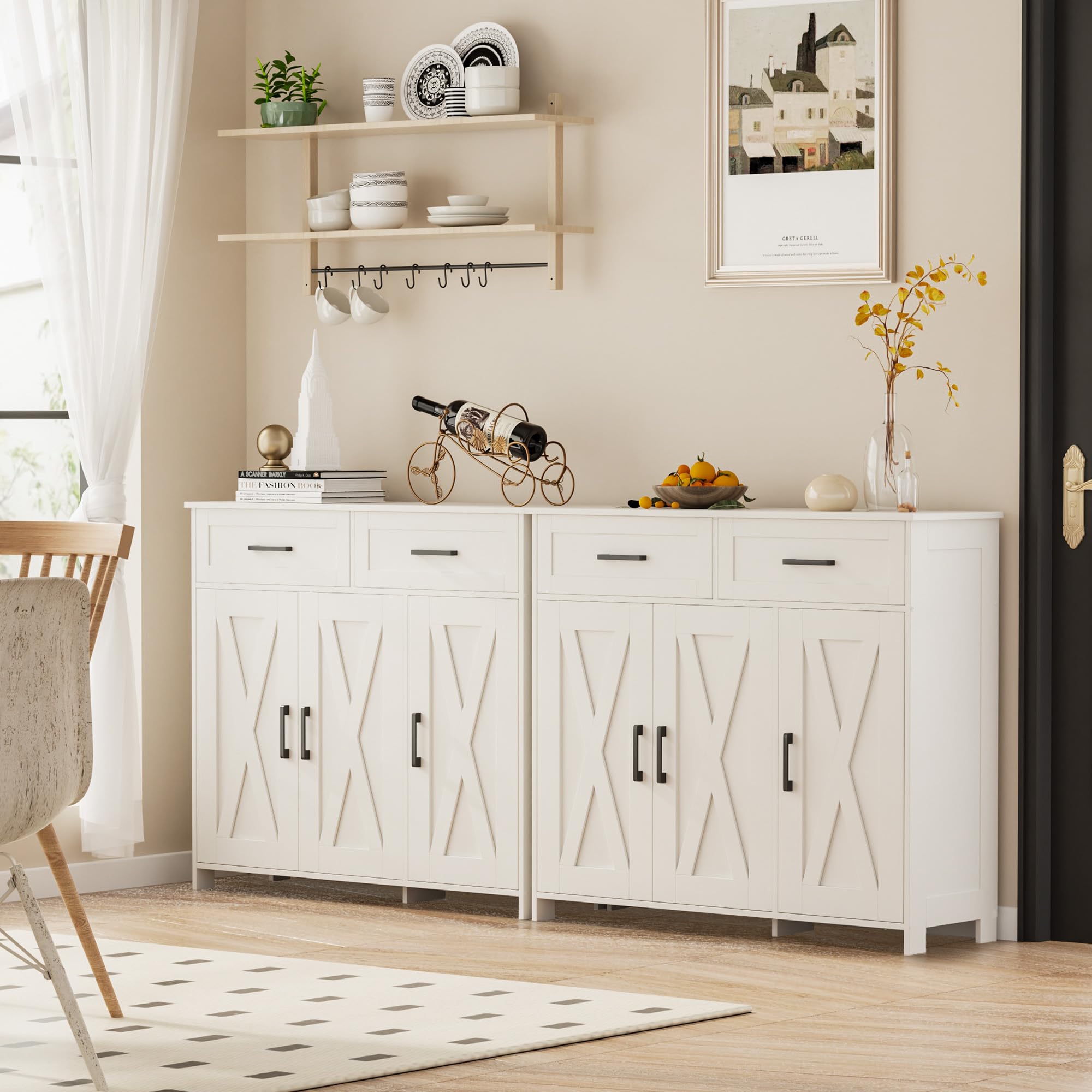 Farmhouse Sideboard Buffet Cabinet with Drawers & Doors