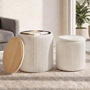 Round Storage Ottoman Set of 2 – Velvet Footstool with Removable Lid