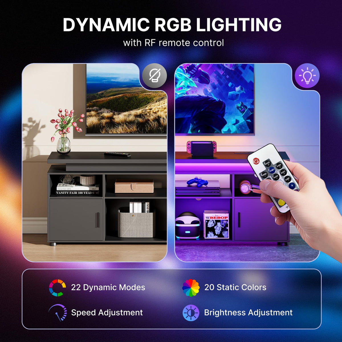 Black LED TV Stand with Storage
