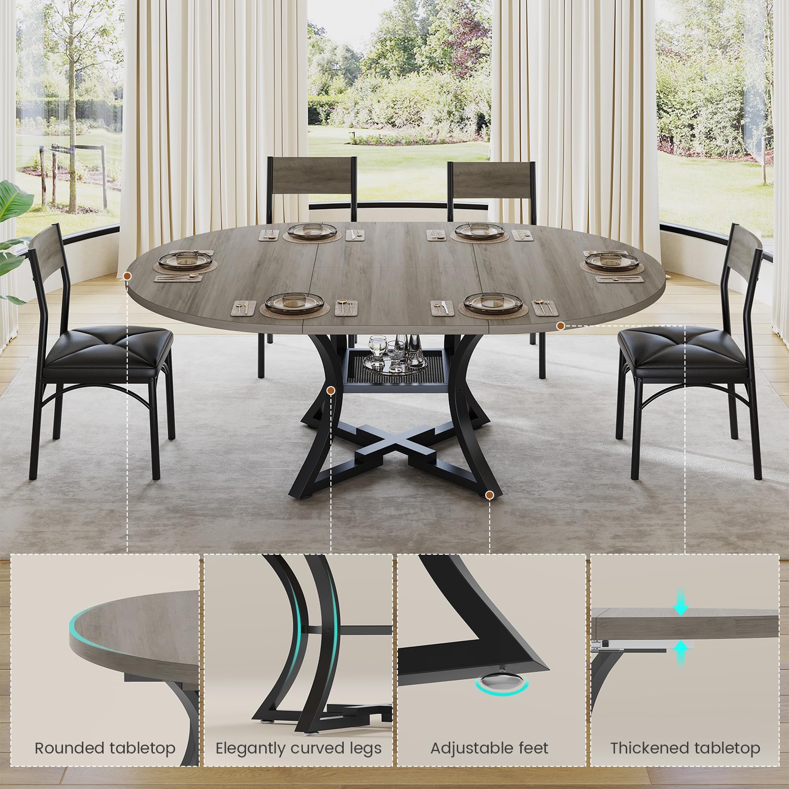 Expandable Round Dining Table Set for 4–8