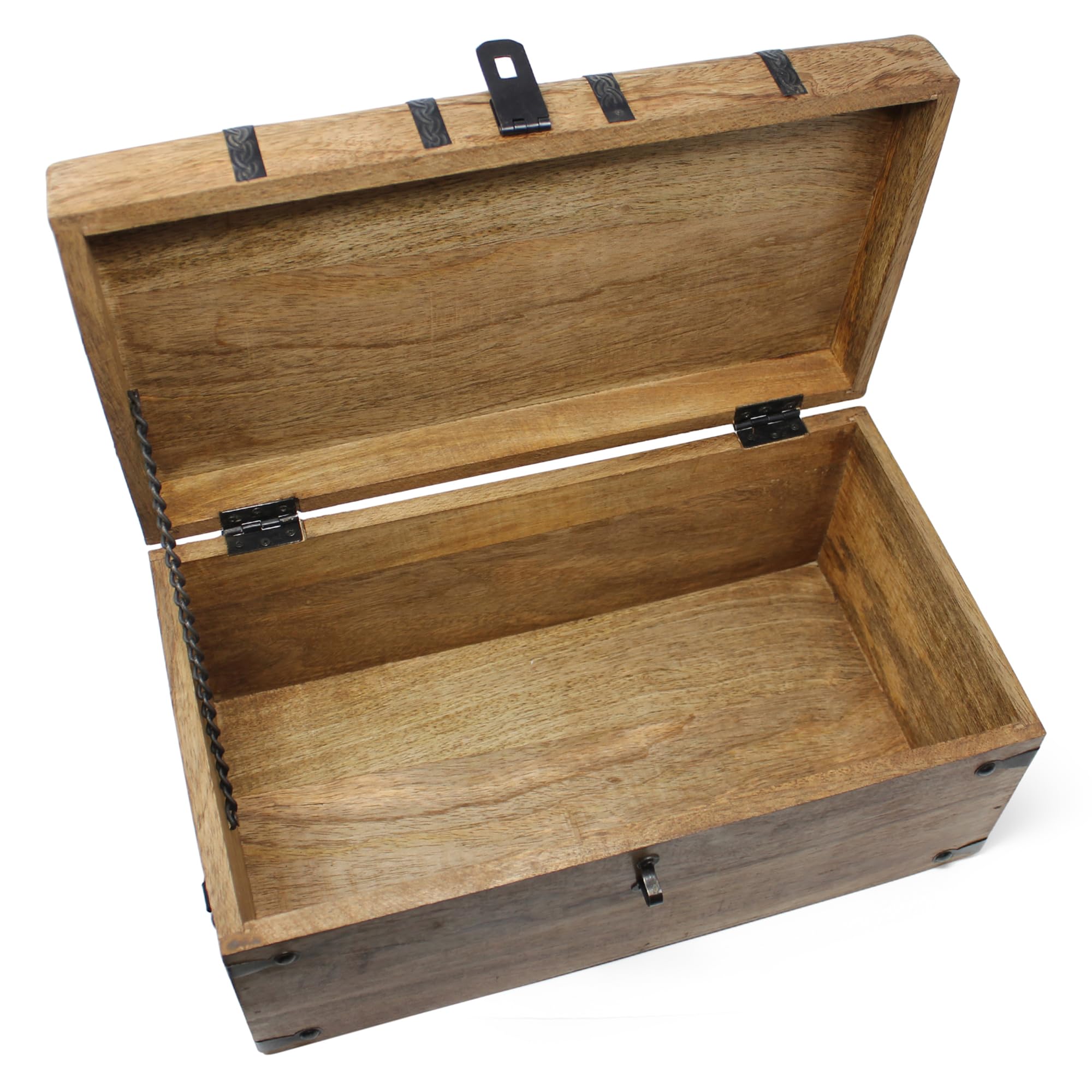 Nautical Cove Treasure Chest Wooden Box with Antique Iron Lock and Skeleton Key (Large 14.5x8x6.75) - Storage and Decor – Pirate Wooden Treasure Chest, Decorative Box with Hinged Lid,